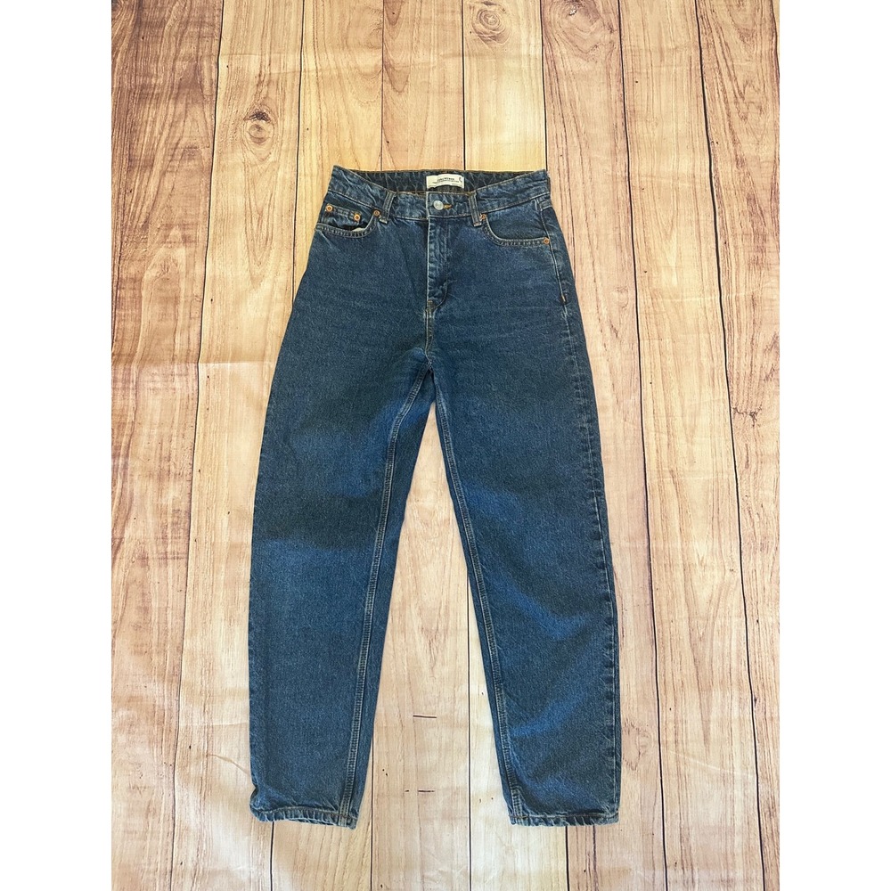 Zara Woman Premium Denim Collection High Waisted Relaxed Tapered Jeans Blue Sz 2